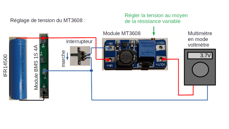 Audio Bluetooth aliment par un accumulateur LiFePO4 schema cablage MT3608 reglage MT3608 2.png